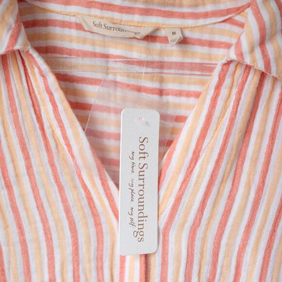 NWT Soft Surroundings Escambia Button-Up Pink Peach Stripe Cotton Tunic Shirt M - Picture 3 of 8